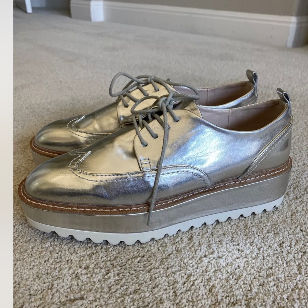 Zara size 42 silver platform oxfords